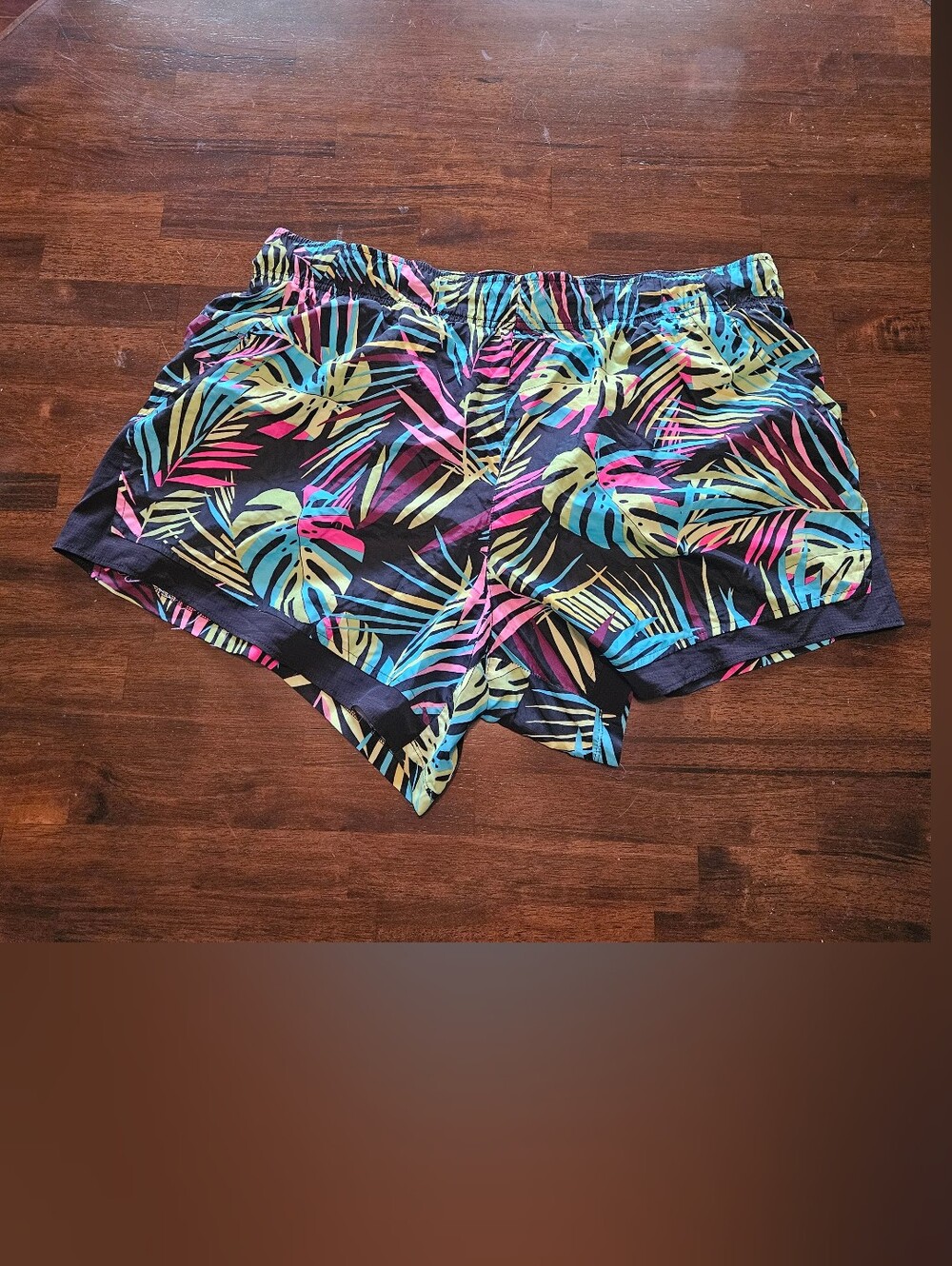 Athletic Works Black Tropical Leaf Shorts with Multicolor Print Size XXL
